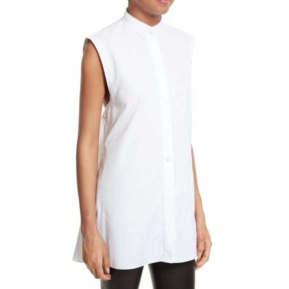 Helmut LangWhite Sleeveless Top Tunic Shirt Dress Tie Back Mandarin CollarPocket - Picture 3 of 16